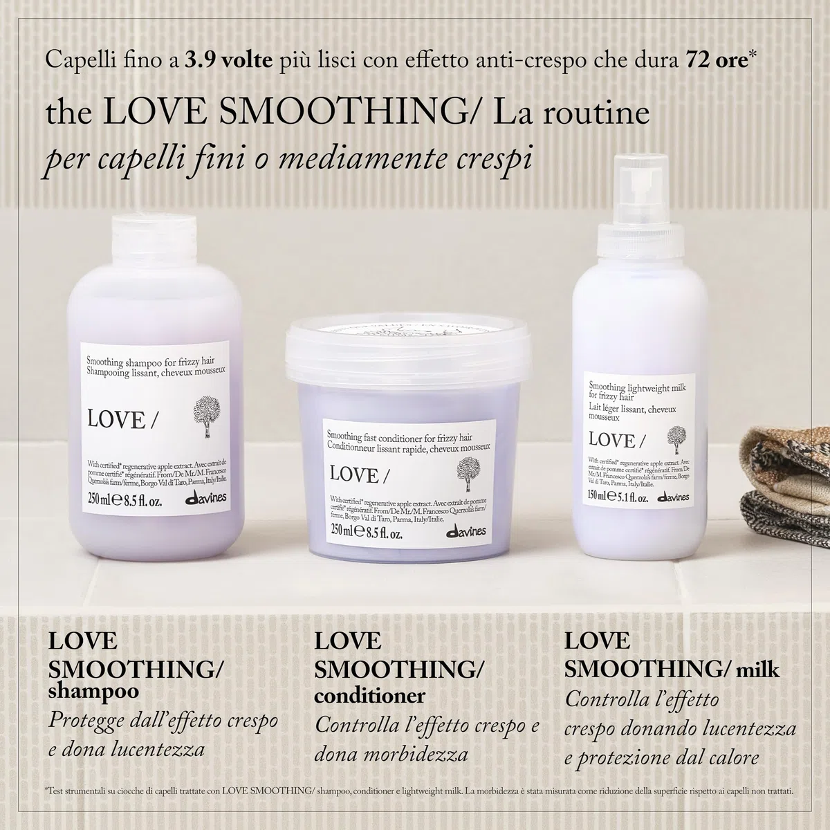 Davines LOVE Smoothing Lightweight Milk - Latte lisciante leggero per capelli fini e crespi - Termoprotettore - 150 ml