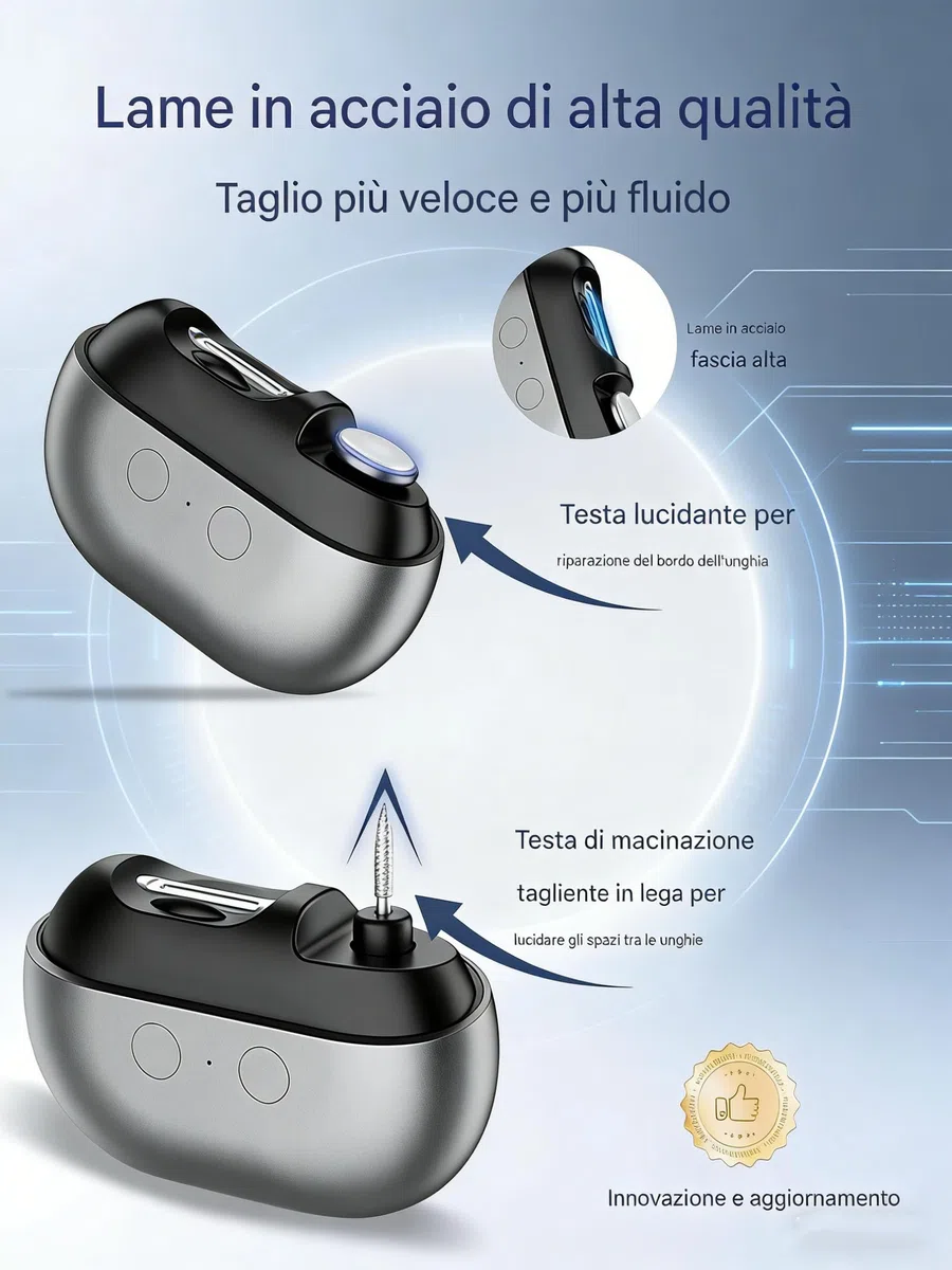 Taglia Unghie Elettrico Uomo, Tagliaunghie Elettrico Mani E Piedi, Con Luce LED, Con Taglio Di Precisione, Smerigliatrice Ricaricabile Intelligente, Per Cura E Lucidatura Di Unghie (A)
