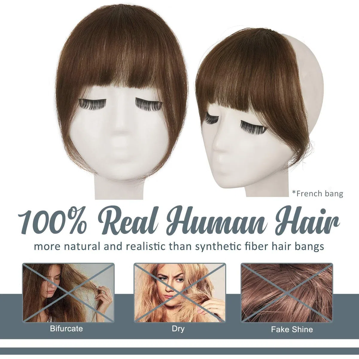 BARSDAR Frangia Clip Capelli Veri, 100% Naturali Frangetta Air Bangs French Bangs Frangia Extension Clip Capelli Veri Cura Capelli Donna lavabile/tingibile