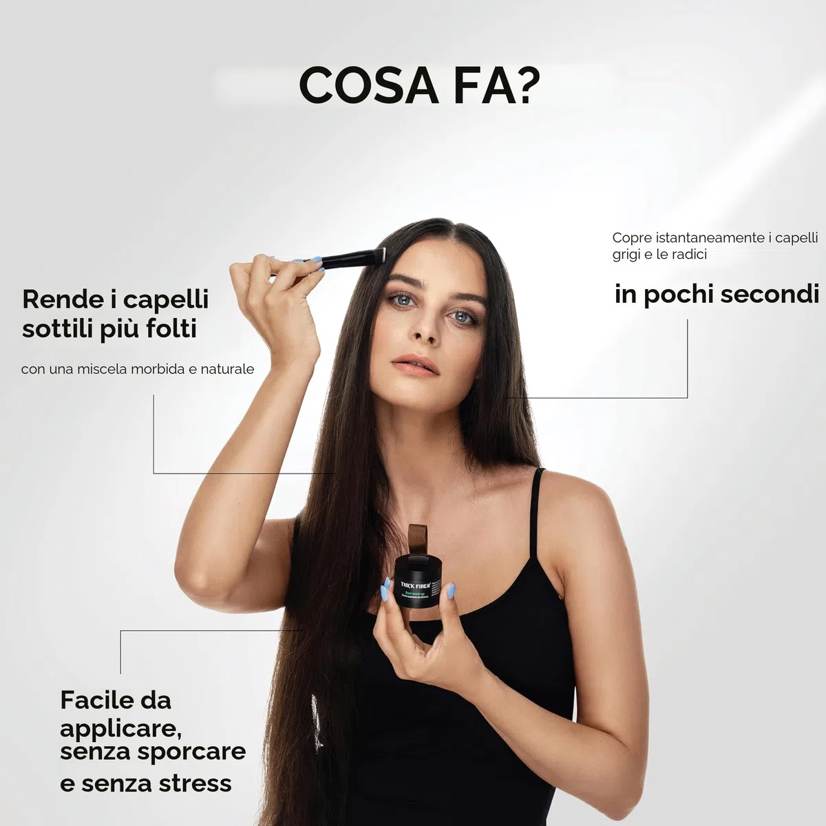 Thick Fiber Polvere per ritocchi radici, castano medio, set di correttori per la caduta dei capelli impermeabili e anti-sudore, con pennello copertura attaccature sottili e radici grigie