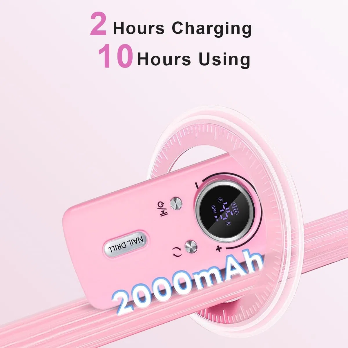 Fresa Per Unghie Professionale Ricaricabile Portatile 45000 RPM,LCD Elettrica Fresa con 11 Testine Iucidanti,Silenzioso e privo di vibrazioni,Per la cura delle unghie in acrilico/gel