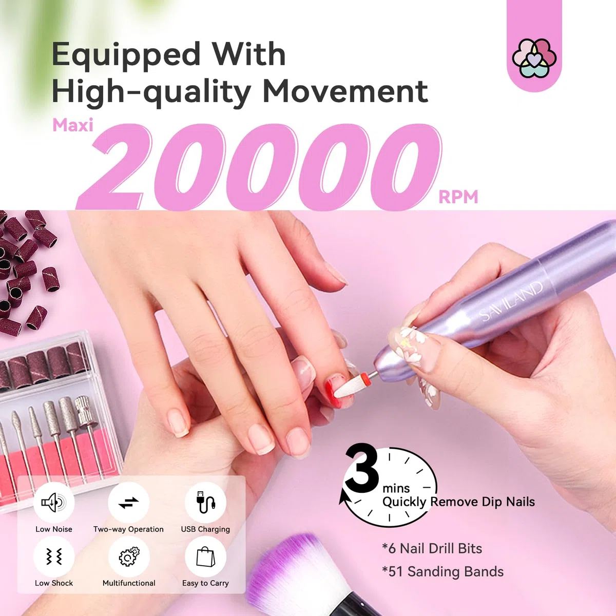 SAVILAND Smalto in Polvere Kit con Fresa per Unghie: 20 Colori Smalto in Polvere ad Immersione per Unghie Dip Liquido per Manicure Nail Art, Lunga Durata per 28 Giorni, Regalo per Donne Ragazze
