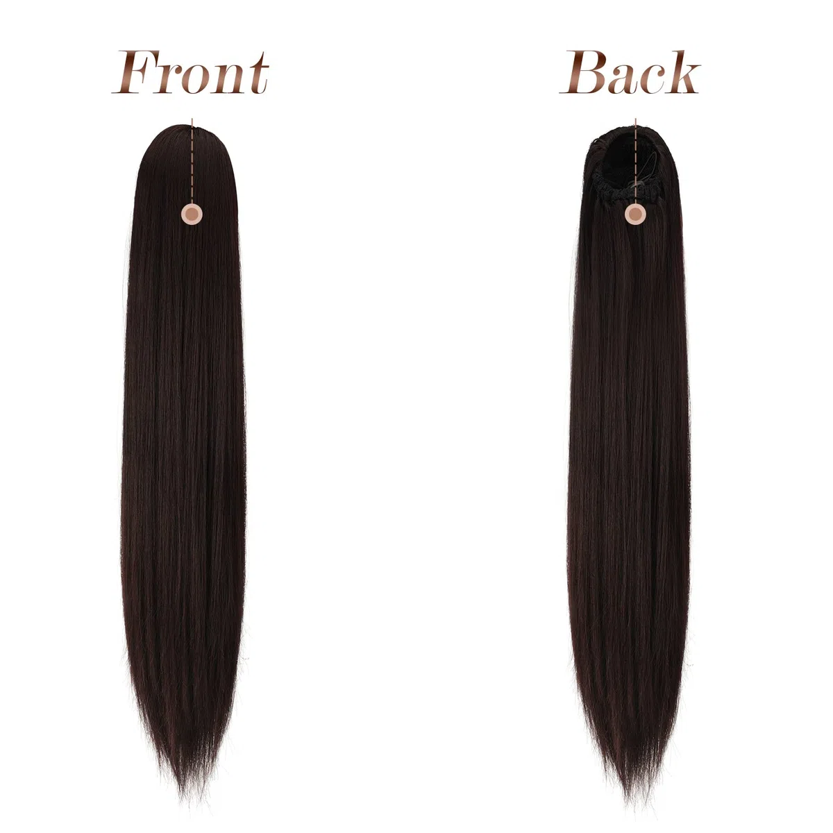 FESHFEN Coulisse Coda di Cavallo Extension, 70 cm Ponytail Extension Coda Capelli Lisci Lungo Coulisse Estensione dei Capelli Castano Scuro Sintetica Coda Capelli Extension