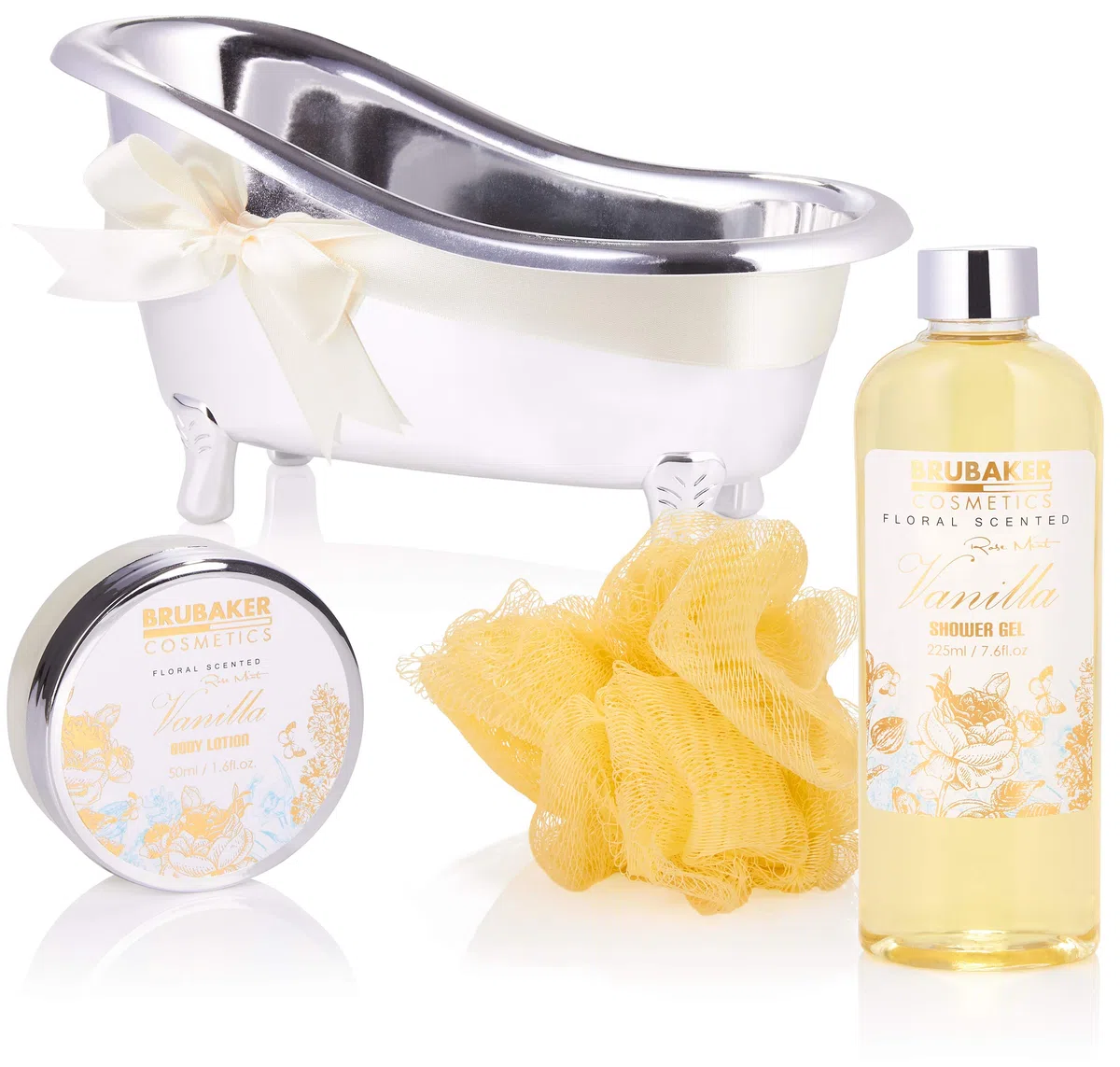 BRUBAKER Cosmetics Set bagno e doccia alla vaniglia - Set regalo 7 pezzi in vasca decorativa