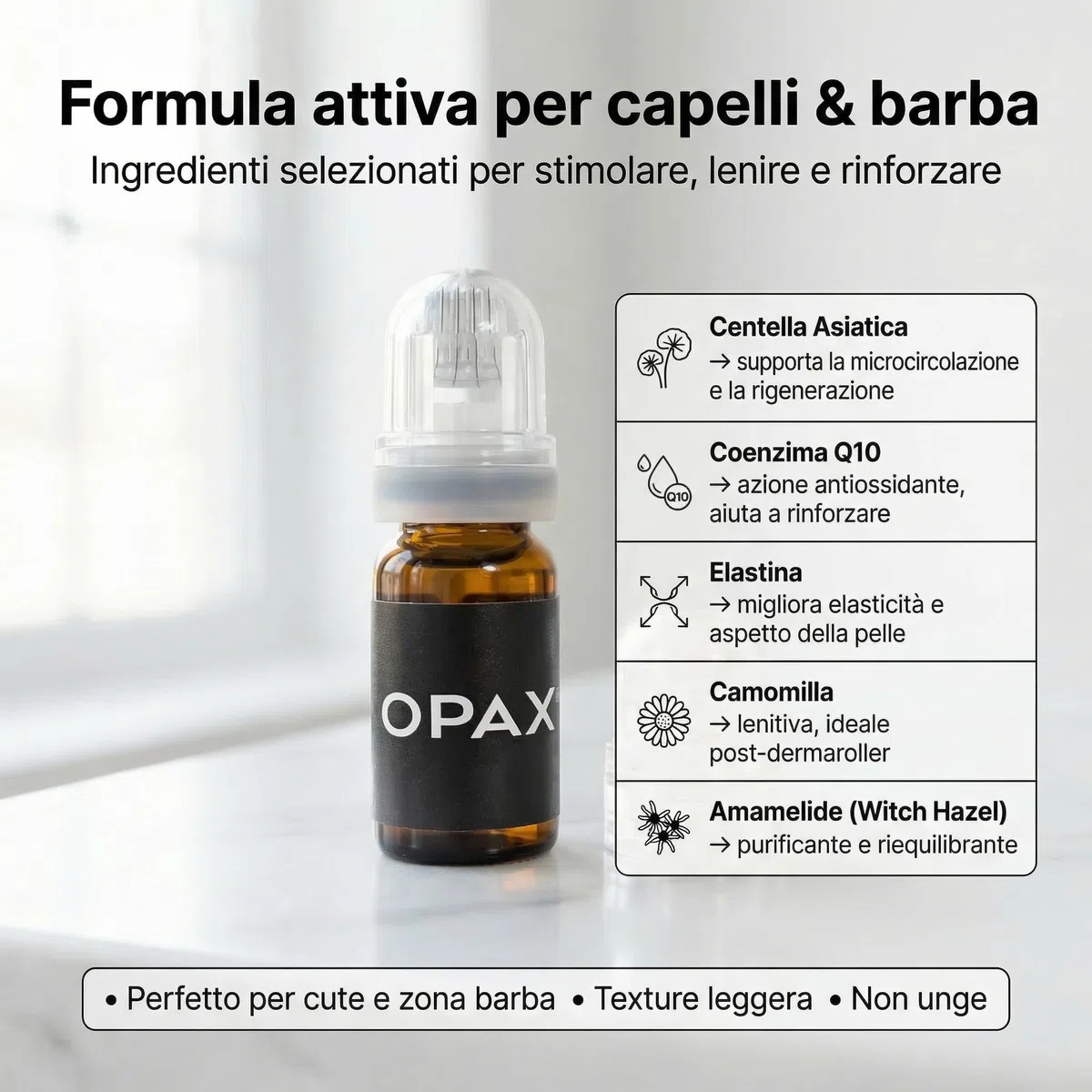 Opax Dermaroller Capelli 0.25mm con Siero Crescita Capelli 10ml, Microneedling Capelli, Derma Roller, Siero Sopracciglia, Ideale per Ricrescita Capelli Uomo, Barba - Adatto A Lui & Lei - Made In Italy