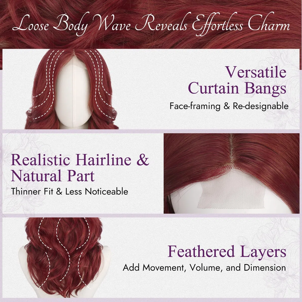BARSDAR Corto Ondulato Rame Rosso Parrucca, Shoulder Lunghezza Rame Parrucche per Donne Corto Loose Wave Layered Parrucca con Face-Framing Curtain Bangs Aspetto Naturale Sintetico Capelli Parrucche