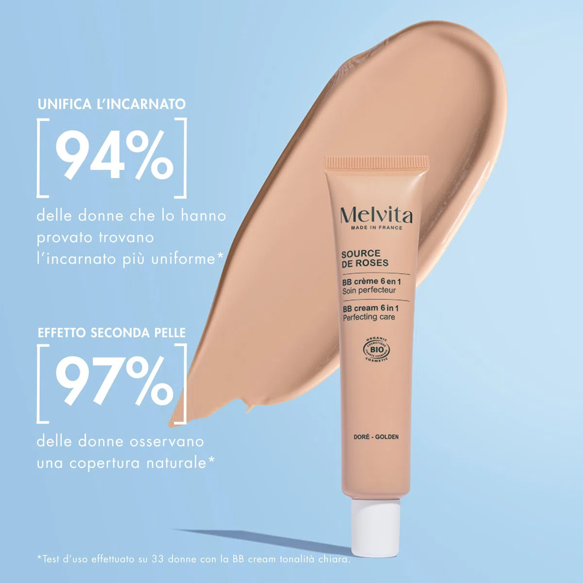 Melvita - BB Crema Idratante e Protettiva - Source de Roses - Finitura Naturale e Luminosa - Texture Leggera, Nasconde le Imperfezioni - Formato 40 ml