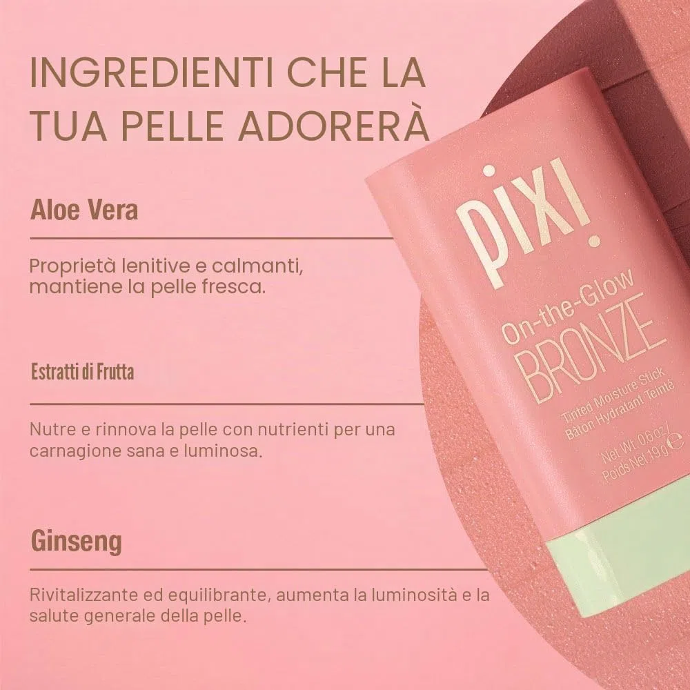 Pixi Beauty On-the-Glow Bronze | Colore: WarmGlow | Stick Abbronzante Idratante per Guance e Labbra | Con Ginseng, Aloe Vera e Estratti di Frutta | Senza Parabeni | 19 g / 0,6 oz