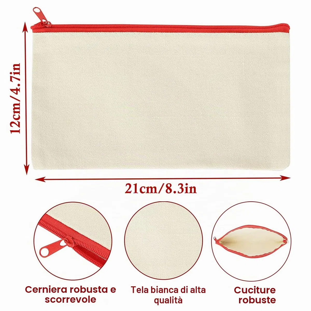 SENENQU 30 Pezzi Pochette Personalizzata in Tela, Astuccio Personalizzato 12 x 21 cm, Pochette da Personalizzare con Tela Beige Naturale e Zip Colorate, per DIY, Viaggi e Ordine Creativo
