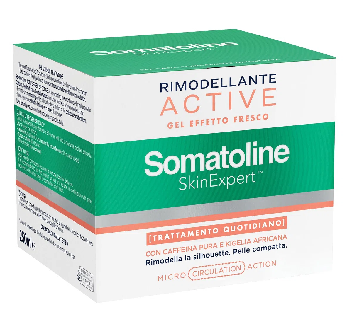 Somatoline SkinExpert, Rimodellante Active Gel Effetto Fresco, Trattamento Gambe Rimodellante, con Caffeina Pura e Kigelia Africana, 250ml