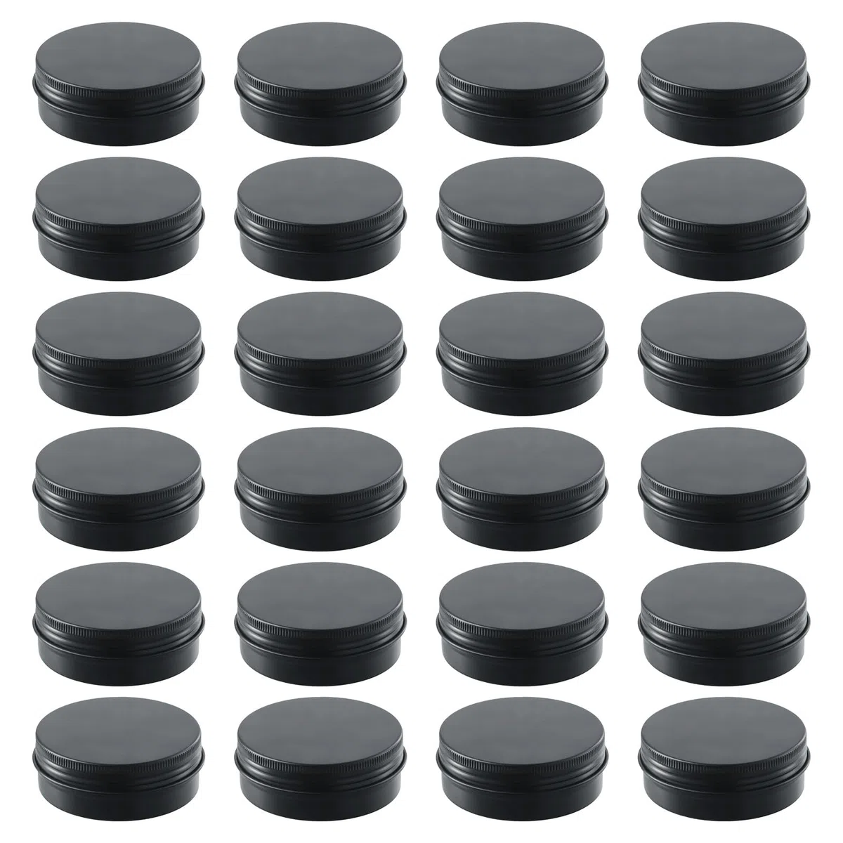 Barattoli di Latta di Metallo Rotondi 60ml 24PCS, Vasi Contenitori Cosmetici Vuoti Nero, Scatola Rotonda in Alluminio con Coperchio a Vite per Crema Lozione Polvere Campione Conservazione del Trucco