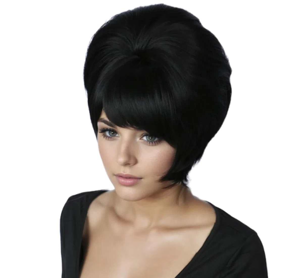 Linfairy Parrucca corta a nido d'ape anni '60 perfetta per feste di Halloween cosplay parrucche cotonate (Black)