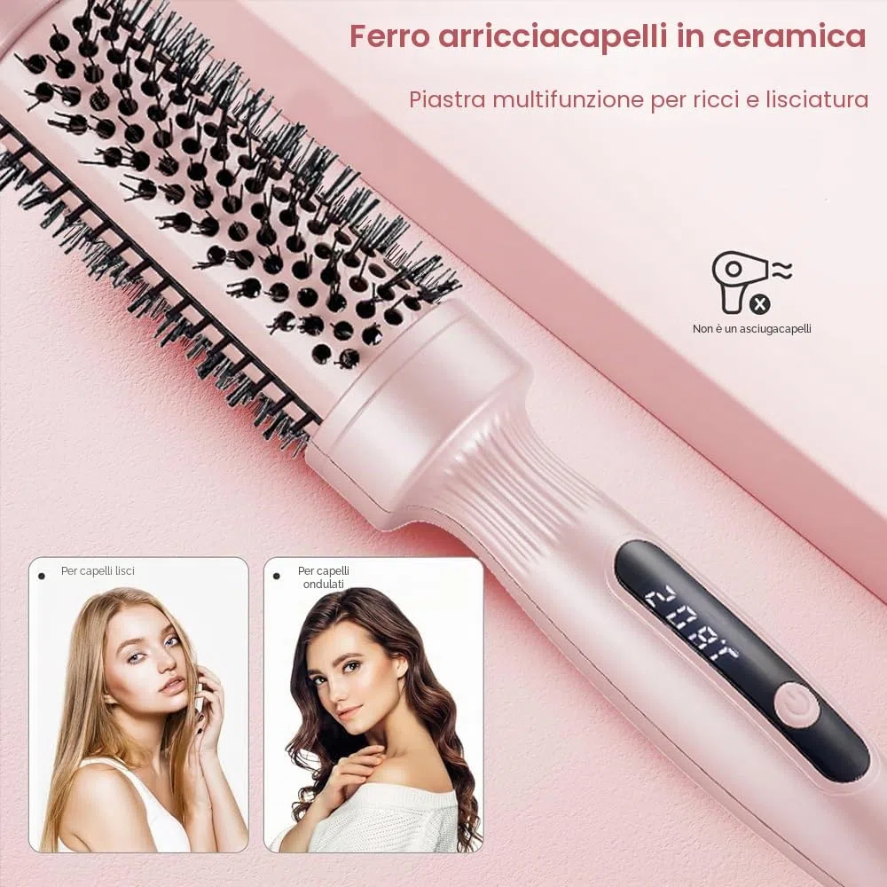 Spazzola Termica per Capelli, Thermal Brush 38 mm, Spazzola Lisciante Arricciacapelli, Spazzola Rotonda Riscaldata di Temperature Regolabile con Cavo 2 m per Capelli Lisci, Ricci, Dual Voltage