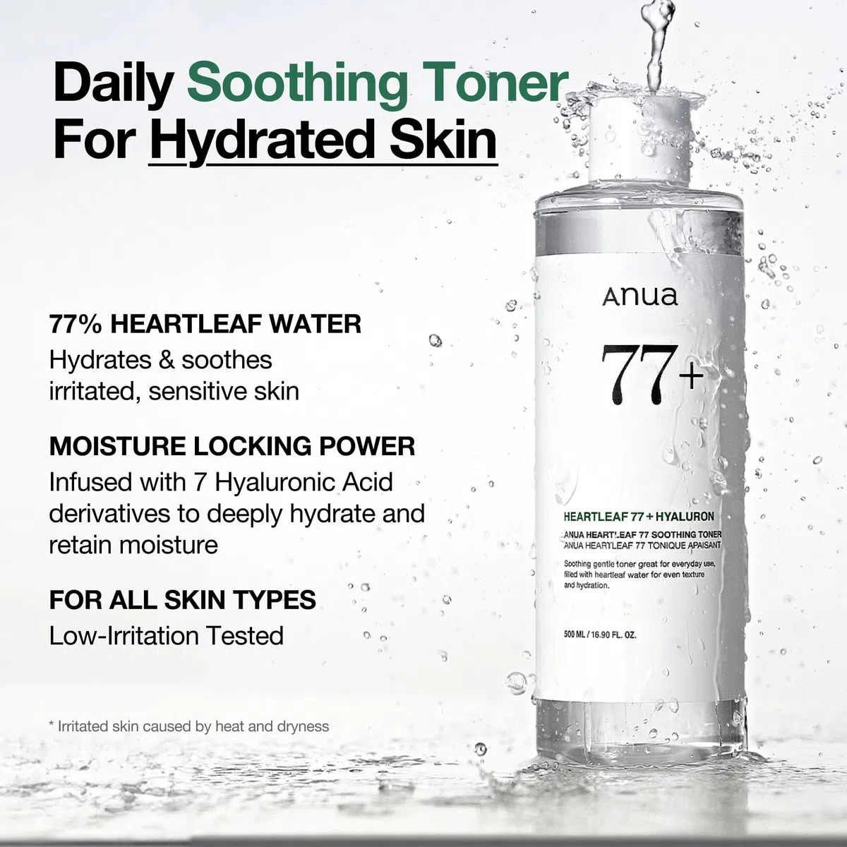 Anua Heartleaf 77 Soothing Toner – Tonico Viso Lenitivo Idratante Pelle Sensibile, Acne-Prone, Non Comedogenico, Calming Toner Korean Skincare (250ml)