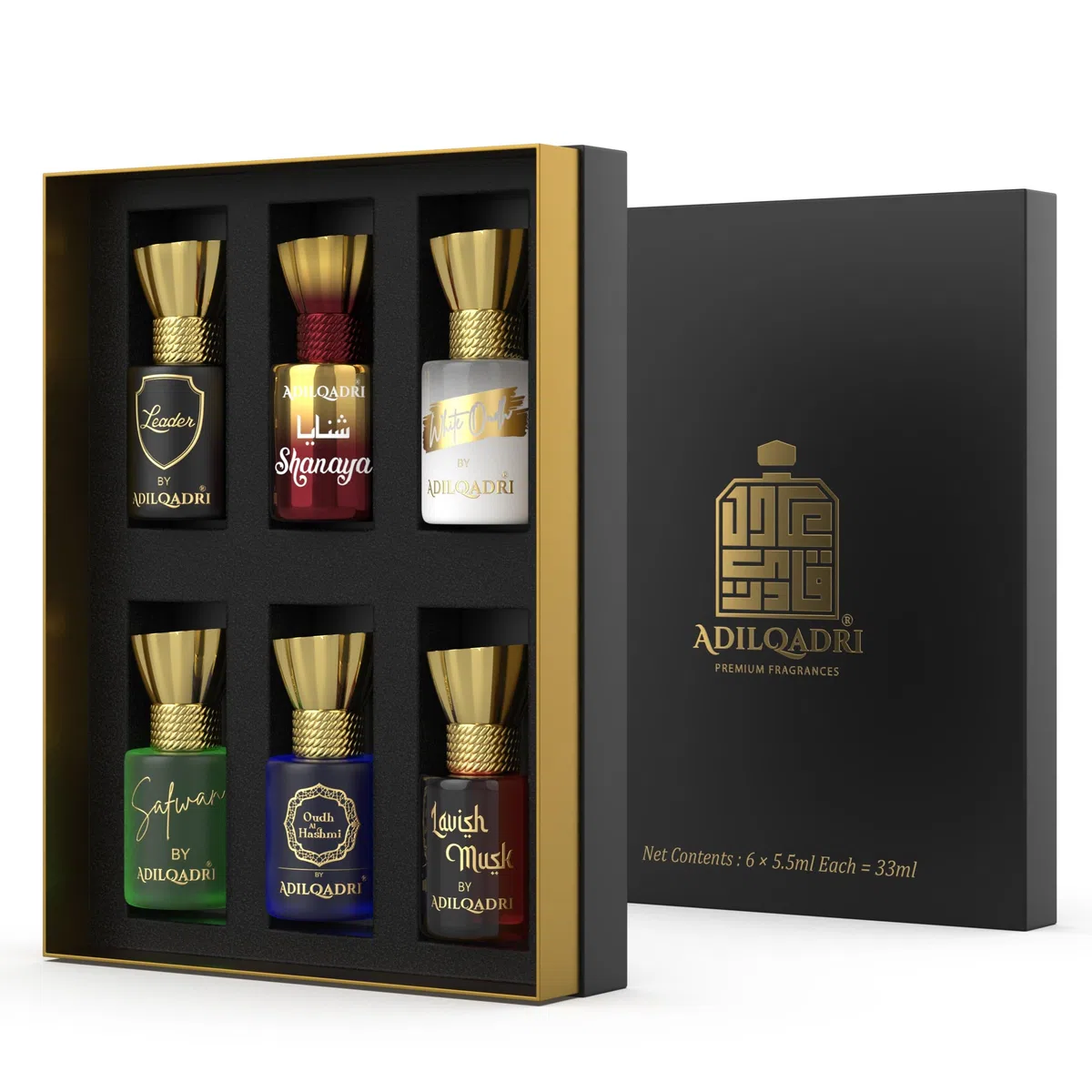 AdilQadri Luxury Set Regalo Unisex: Profumo Attar a rullo senza alcool, Fragranza squisita e duratura (0.2 oz ciascuno)