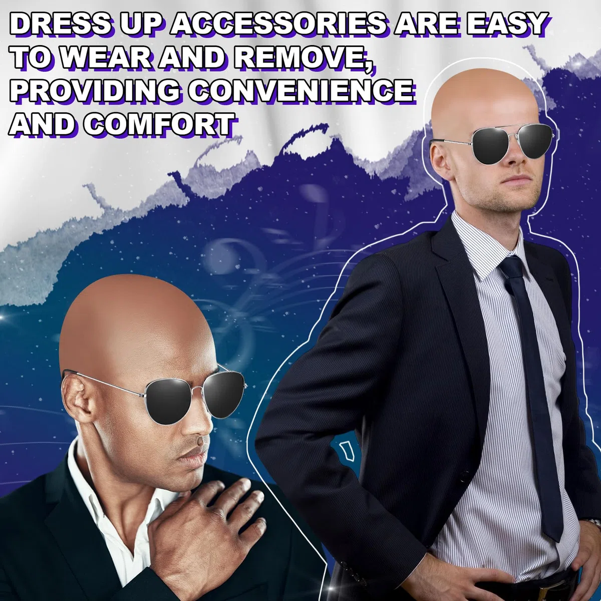 Sinmoe 6 Pezzi Parrucca Pelata Bald Caps Pelata Finta con Occhiali Cuffia per Parrucca Accessori per Costumi per Halloween e Cosplay per Adulti, Donne e Uomini