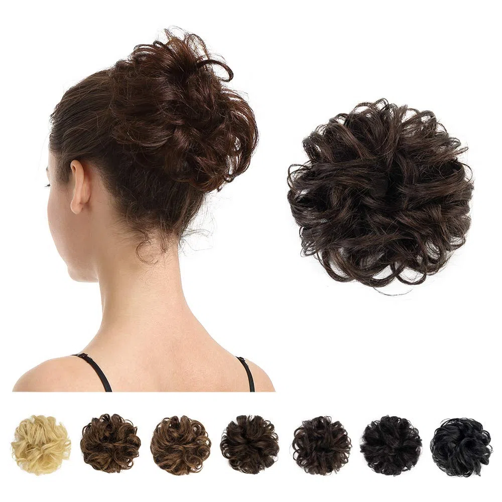 BARSDAR 100% Umani Chignon Capelli Veri, Coda Chignon Extension Elastico con Capelli Chignon Capelli Ricci Mossi Capelli Chignon da Donna （Marrone Scuro）