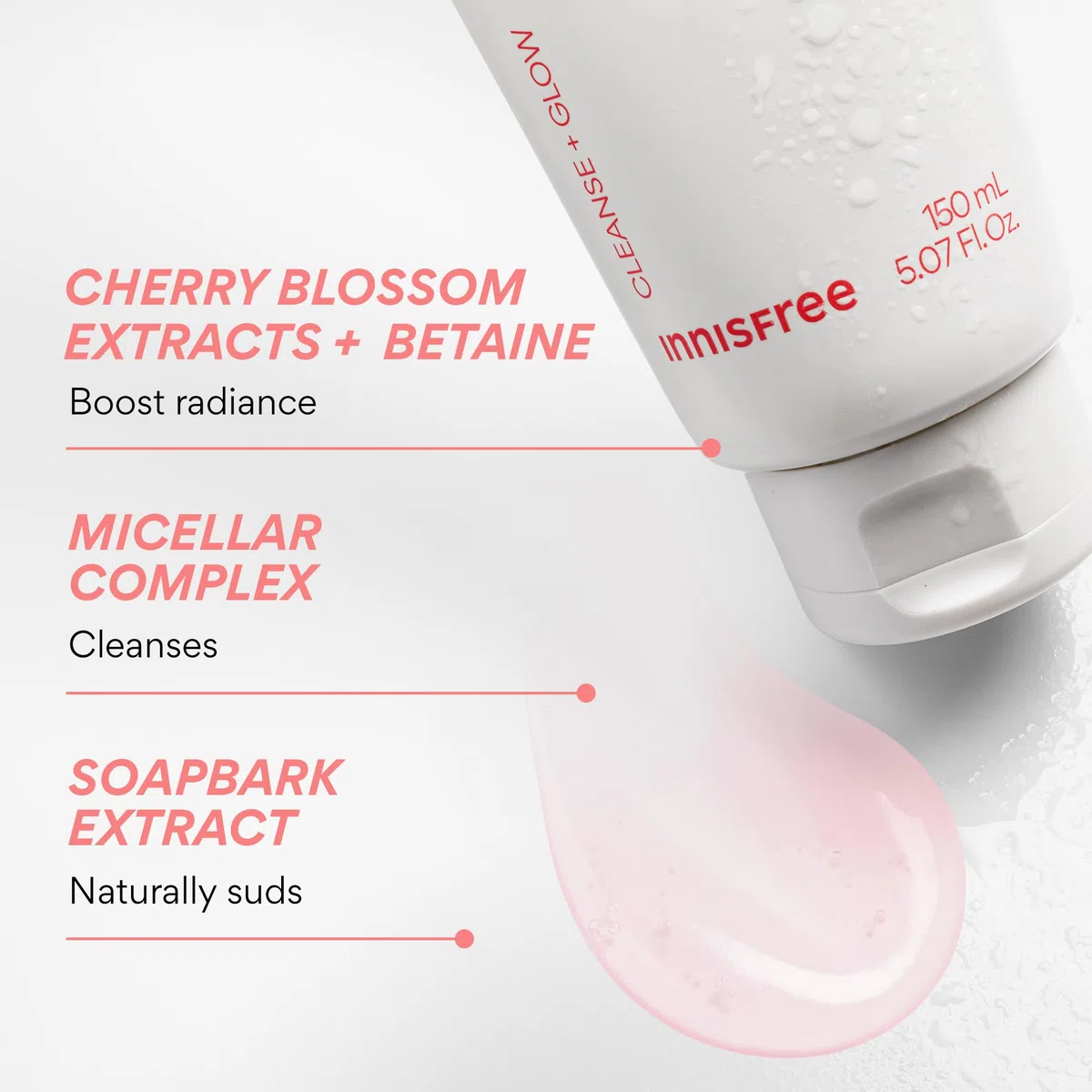 INNISFREE Cherry Blossom Glow Jam Cleanser, detergente per il viso coreano con finitura rinfrescante, rimuove efficacemente impurità e trucco per pelli opache, 150 ml