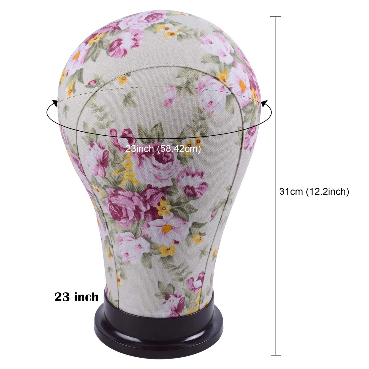 1 Pezzi Mannequin Testa Wig Head Manichino Testa Cork Canvas Block Head Mannequin Head for Wigs (Fiore Rosa 23 pollici)