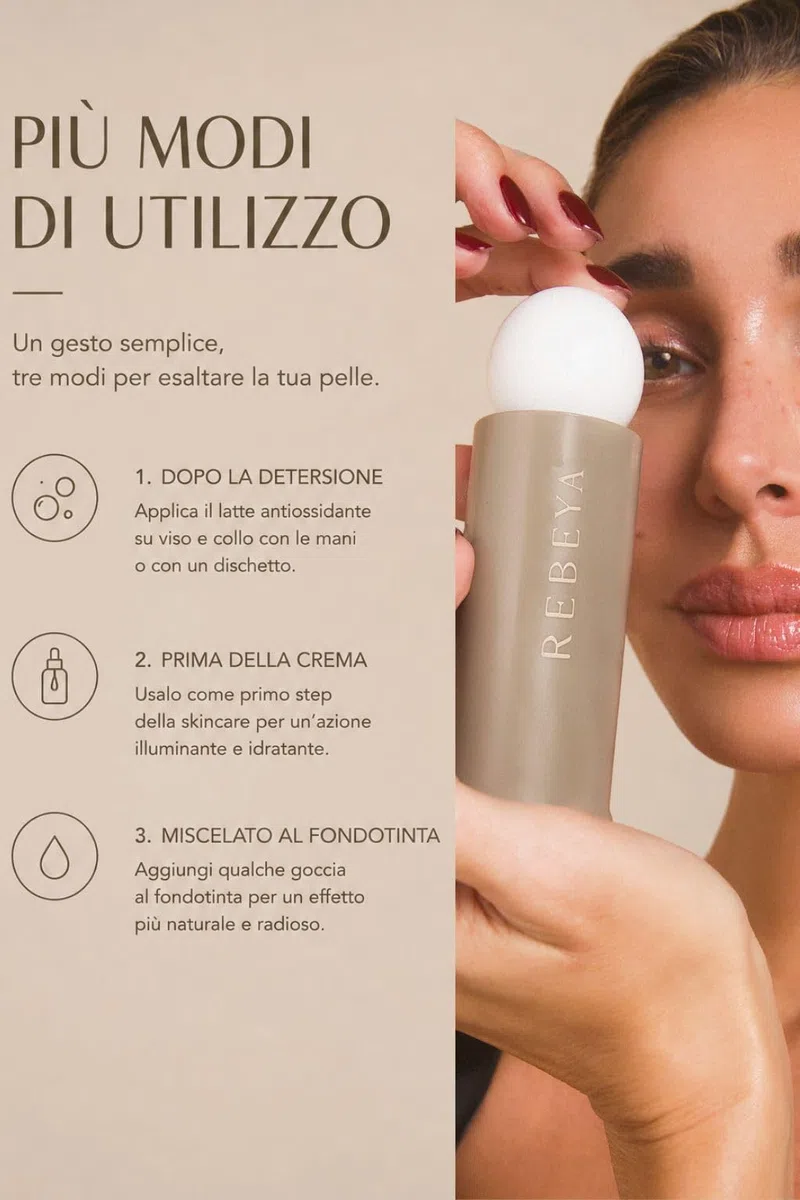 REBEYA ELISIR LIBRE - Milky toner viso illuminante e idratante con acido ialuronico - tonico viso latte leggero energizzante antiossidante face toner effetto glow pelle luminosa e morbida