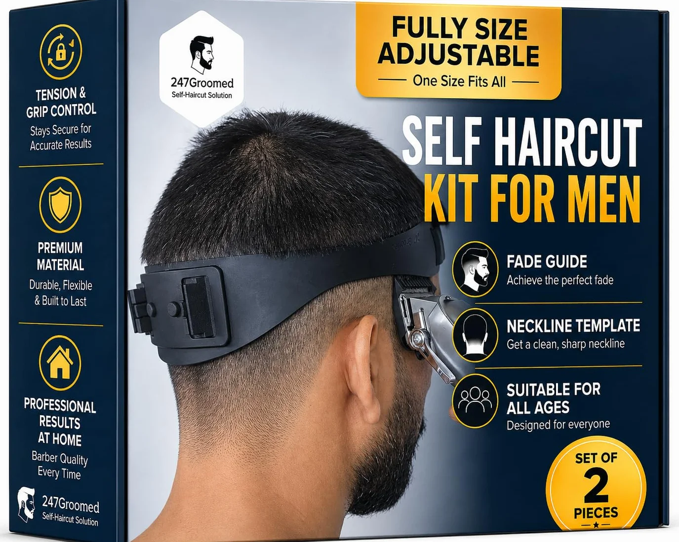 Kit per taglio di capelli da uomo | Guida SelfCut da uomo: modello di rasatura per scollatura e guida alla dissolvenza | Strumento di dissolvenza dei capelli di dimensioni regolabili e modello per