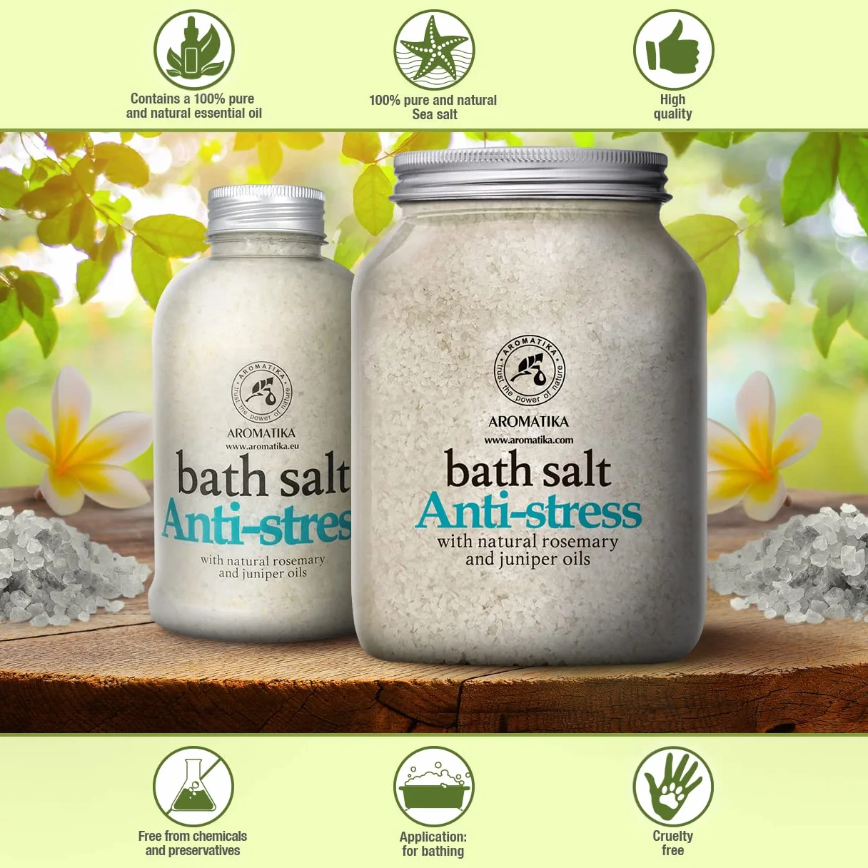 Sali da Bagno Antistress 1300g - Sale Marino con Olio Essenziale di Rosmarino e Ginepro - per un Buon Sonno - Riduzione dello Stress - Cura del Corpo - Relax - Aromaterapia