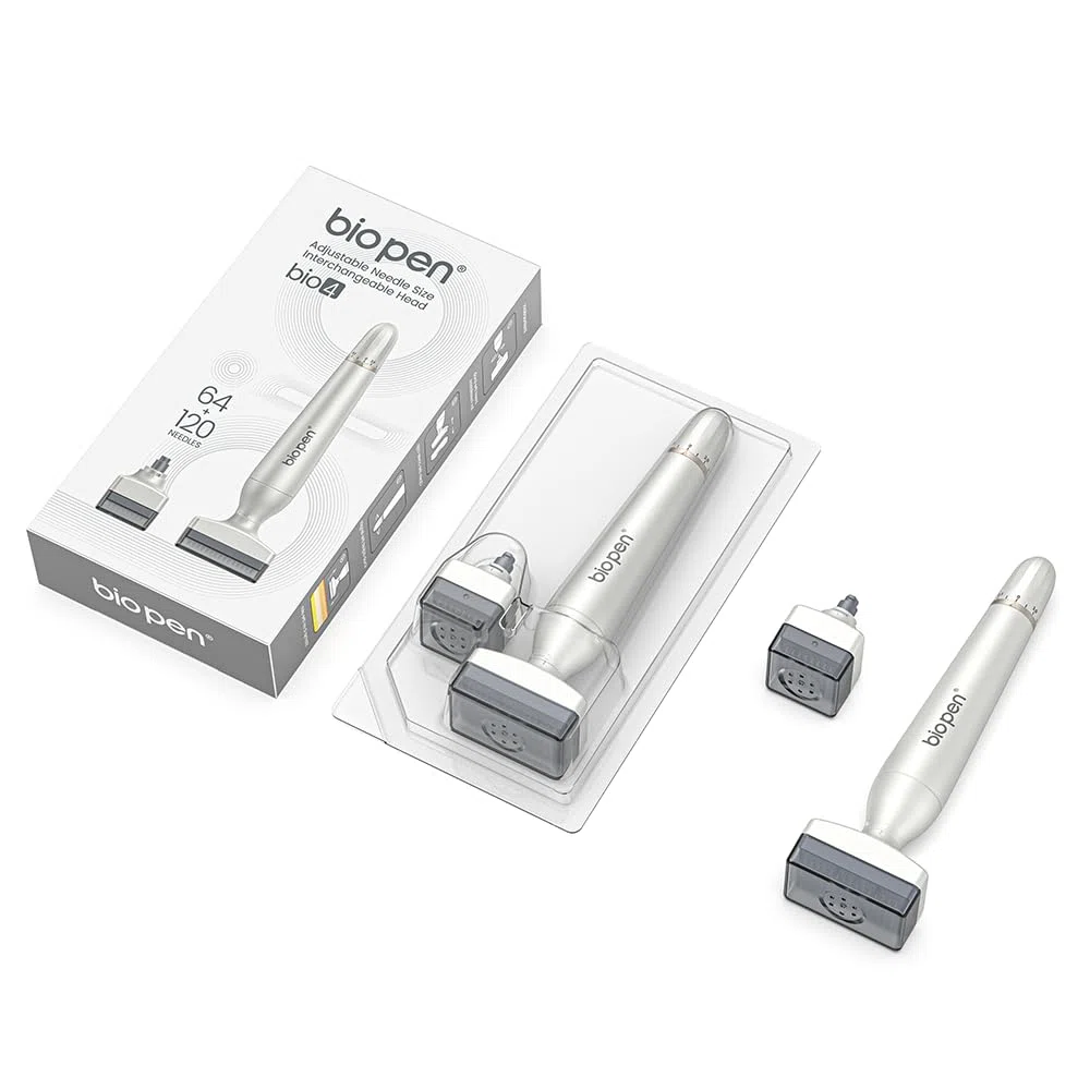 CHUSE Bio Pen BIO4 Derma Stamp - Timbro per microneedling per pelle, viso, capelli, cuoio capelluto e barba, strumento per microneedle Dermastamp con 2 testine di ricambio, set di timbri per