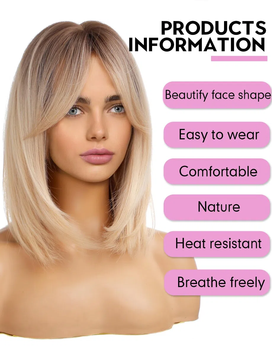 WOKESTAR Parrucche corte bionde con radici scure per le donne, parrucche sintetiche Bob stile termoresistente Bob