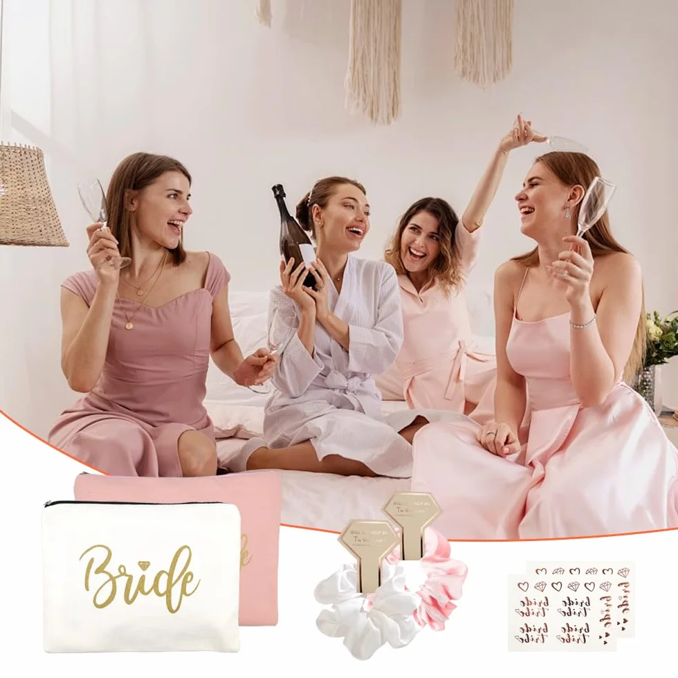 20pz Regali Nuziali Sposa Borsa Cosmetica in Tela Damigella D'onore Capelli Scrunchies Tatuaggi Temporanei Sposa Accessori Decorativi per Matrimoni, Feste Di Nozze, Fidanzamento