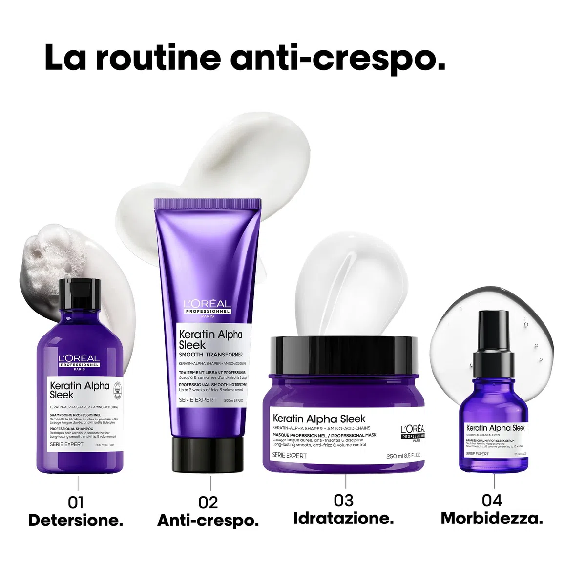 L'Oréal Professionnel, Trattamento Anticrespo e Disciplinante, Per Tutti i Tipi di Capelli, Capelli Più Morbidi e Luminosi, Keratin Alpha Sleek Smooth Transformer, Keratin Alpha Sleek, 200 ml