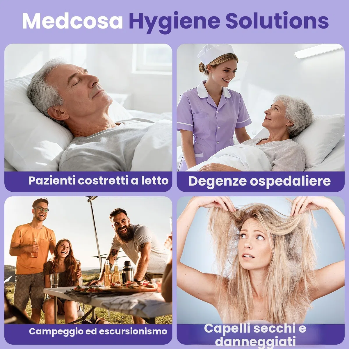Medcosa Cuffia Shampoo a Secco - Cuffie per Lavare i Capelli senza Acqua - Shampoo senza Risciacquo - Formula con Aloe Vera Vitamina E Camomilla - 5x Confezioni con 1 Cuffia