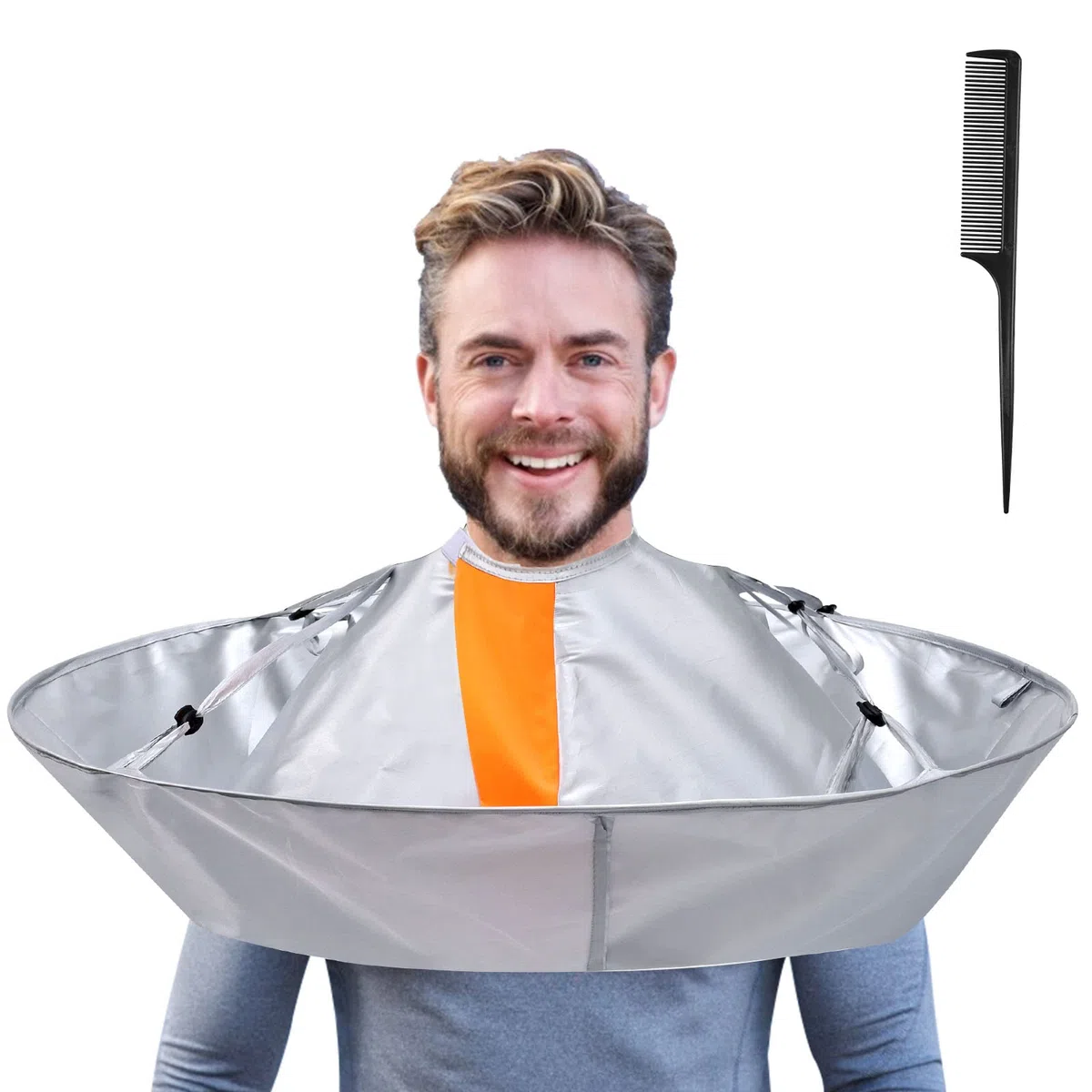 Lictin Taglio Di Capelli Parrucchiere Mantello Da Barba - Mantella per Tagliare i Capelli per Barbiere Di Famiglia con un pettine a punta, 65 cm diametro di (Argento)