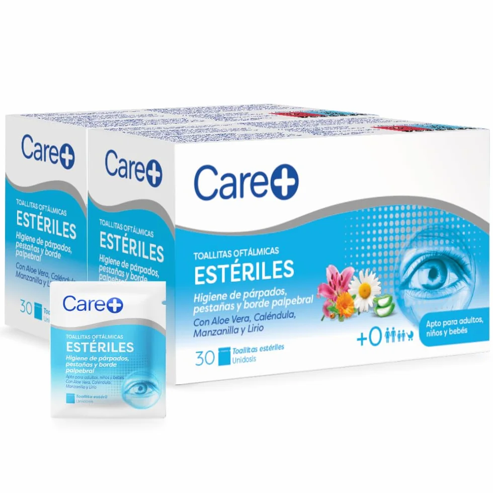 Salviette oftalmiche Care+ - Igiene quotidiana per palpebre, ciglia e bordi delle palpebre - aloe vera, calendula, camomilla e giglio - 60 salviette