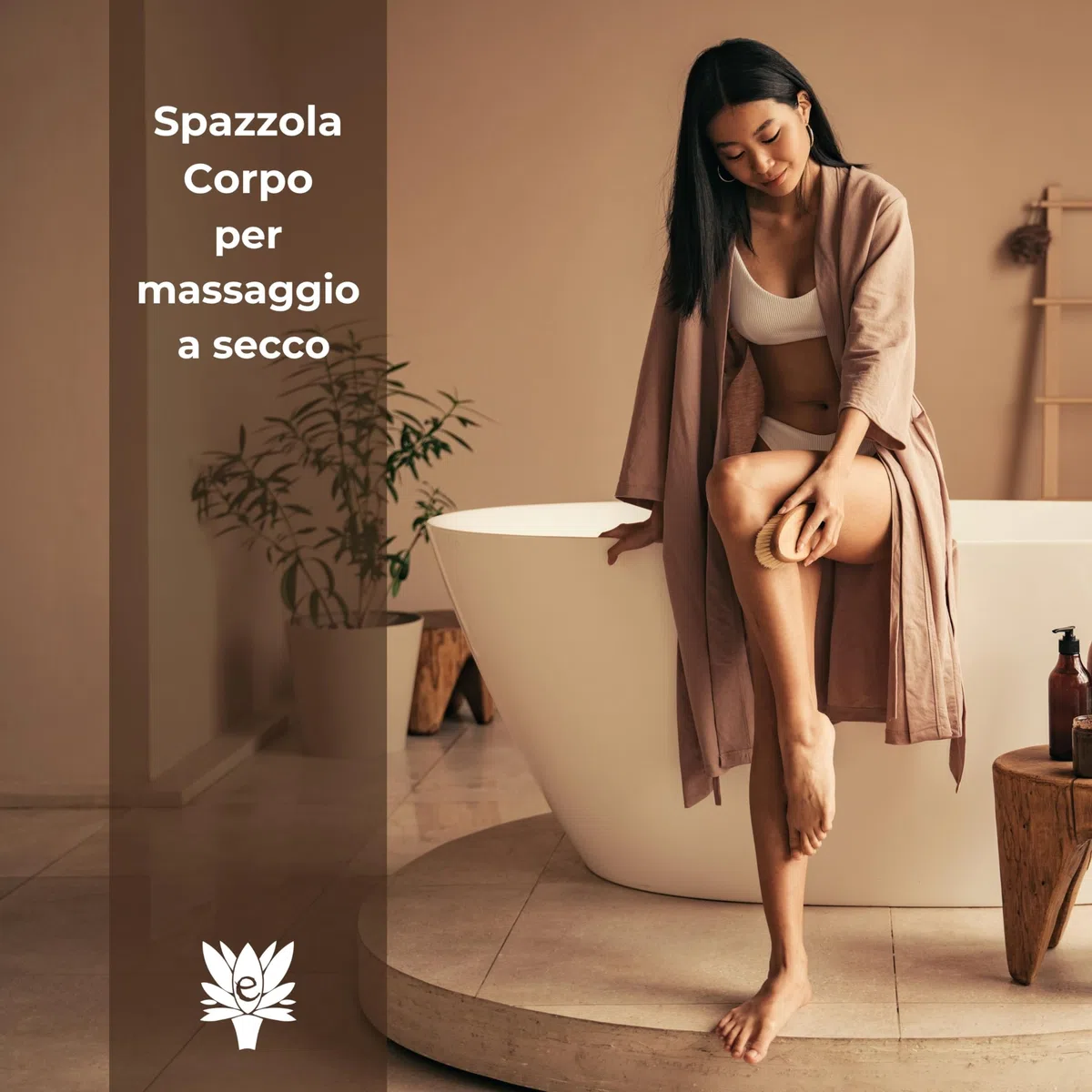 Spazzola Corpo per Spazzolatura a Secco, Setole Naturali Tampico Erbecedario, Legno di Faggio, Per Contrastare Inestetismi Cellulite e Ritenzione Idrica, Migliora la Circolazione, Azione Esfoliante
