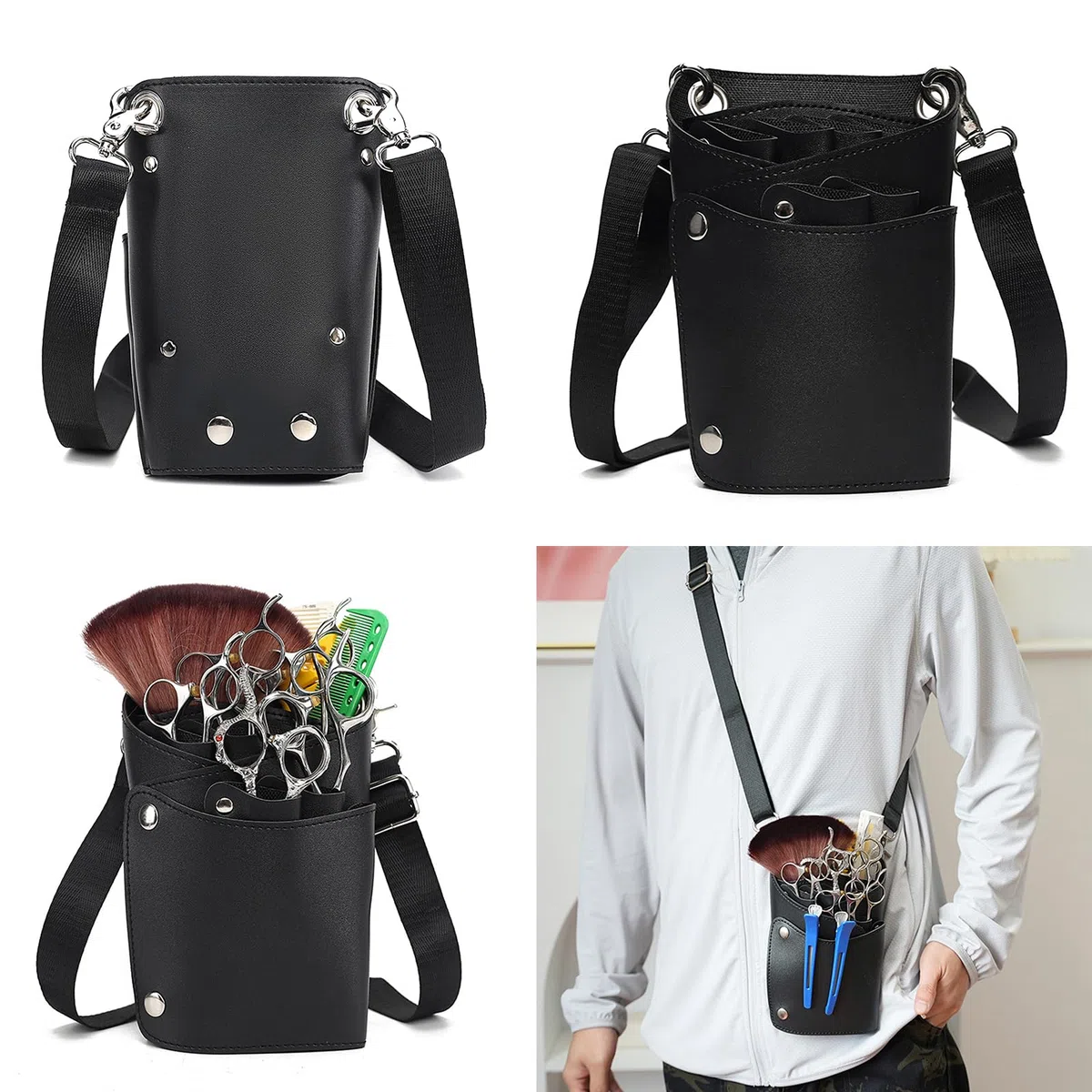 Borsa porta forbici da parrucchiere per parrucchieri e parrucchieri, ideale per parrucchieri e parrucchieri, Nero
