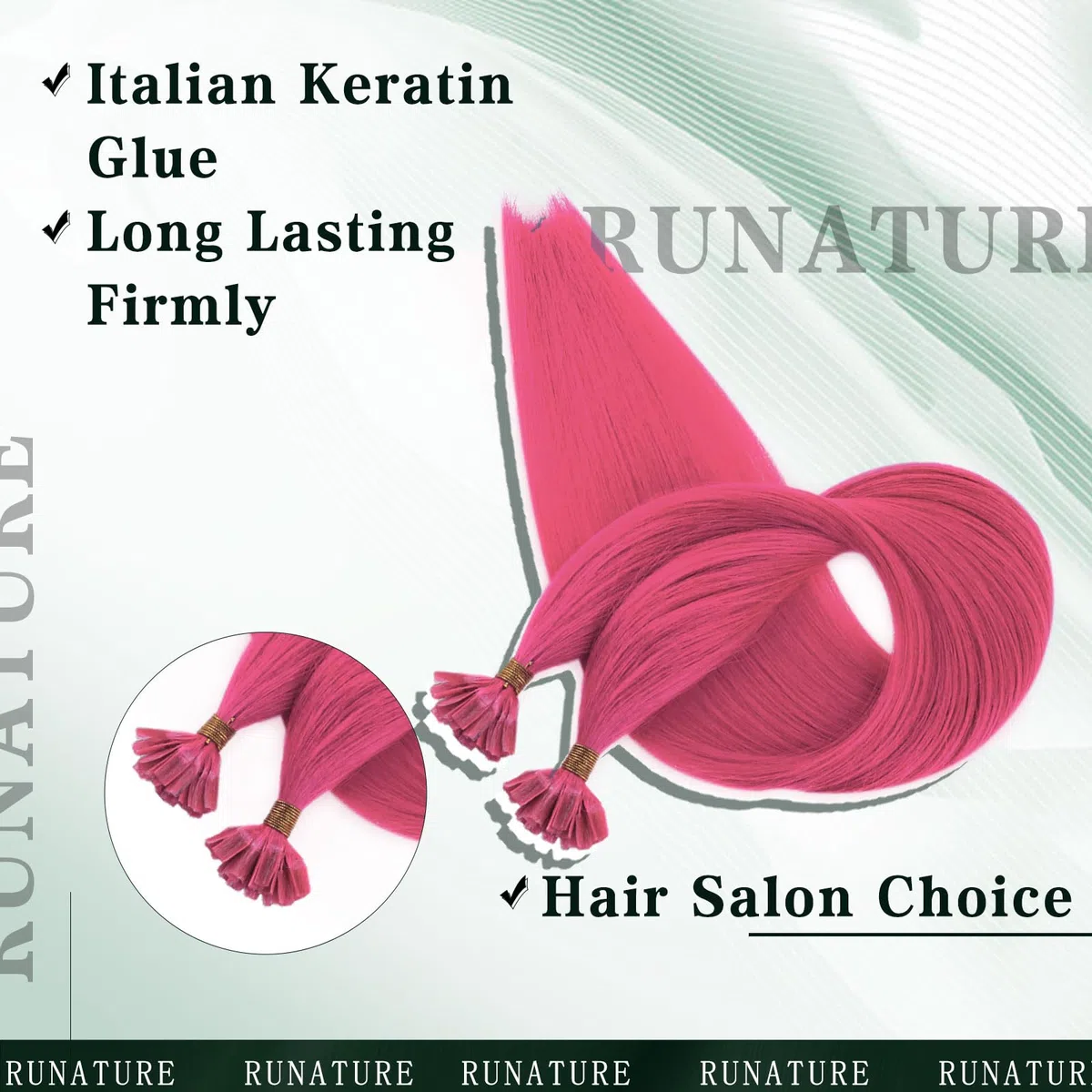 RUNATURE Extension Capelli Veri Cheratina Rosa 35cm 20g 25s Remy Extensions Capelli Veri Lisci #HotPink