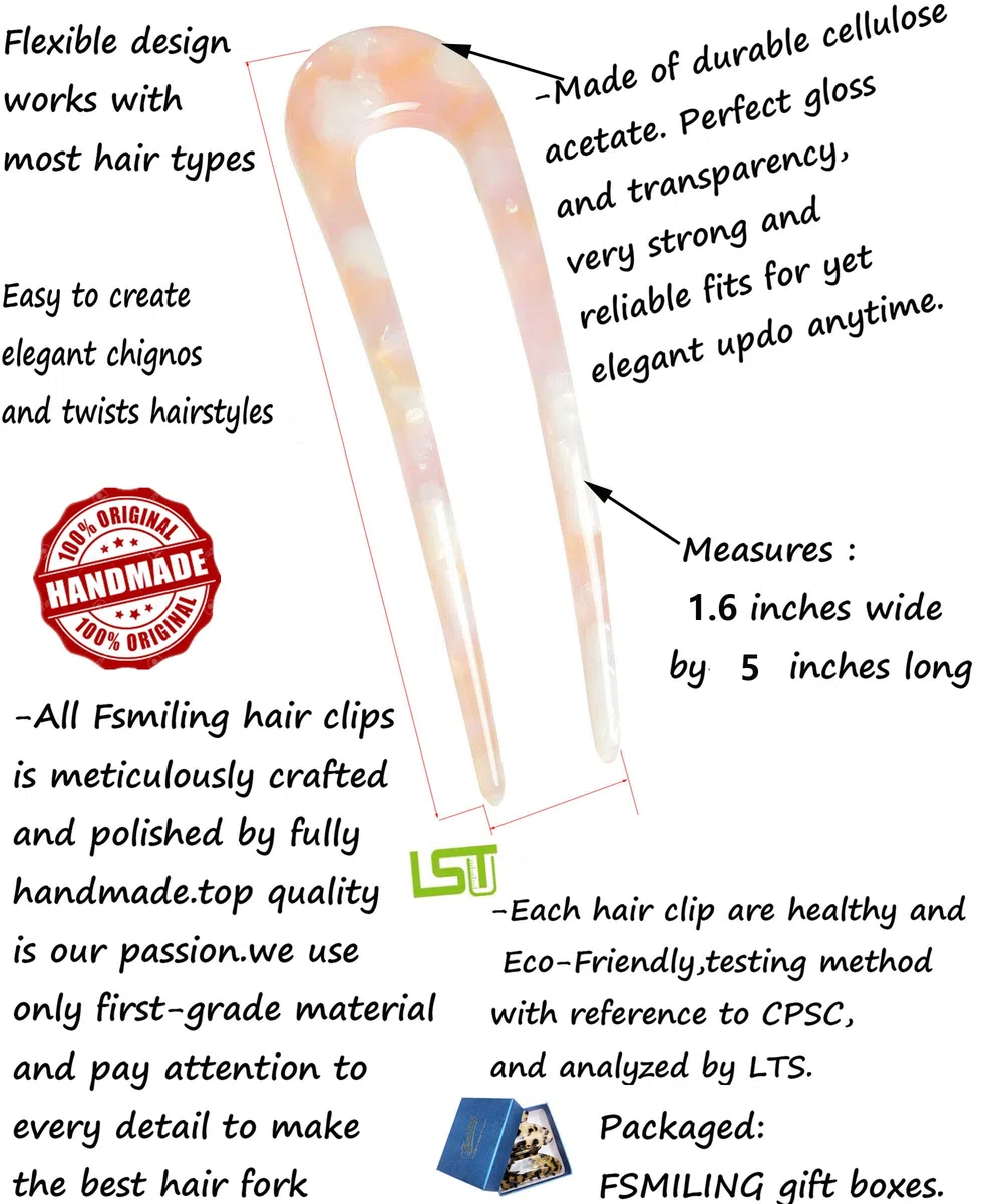 Forcine per capelli francesi a forma di U con guscio di tartaruga, 2 forcine per capelli in acetato, accessori per acconciature da donna, confezione da 2