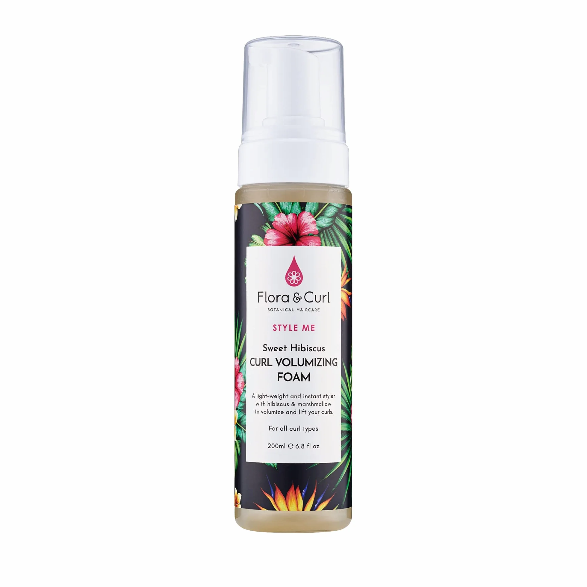 Flora & Curl Sweet Hibiscus Curl - Schiuma volumizzante senza cruelty-Free Botanical Volume Foam per corpo e rimbalzo, 200 ml