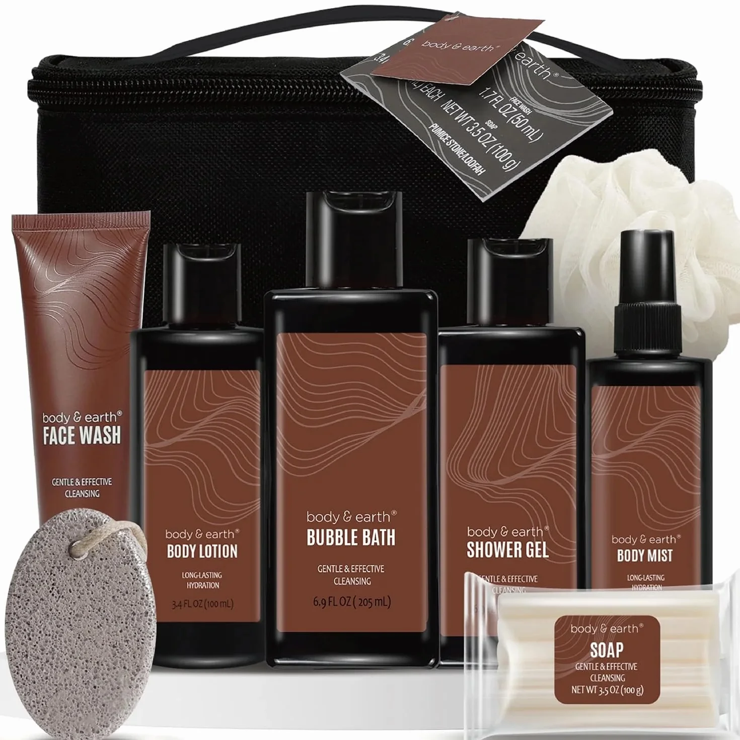 BODY & EARTH Bath Set da Bagno da Uomo 8 Pezzi, Sandalo Set Regalo da Profumato Alla Pelle, Confezione Regalo da Uomo con Sacchetto Per la Conservazione
