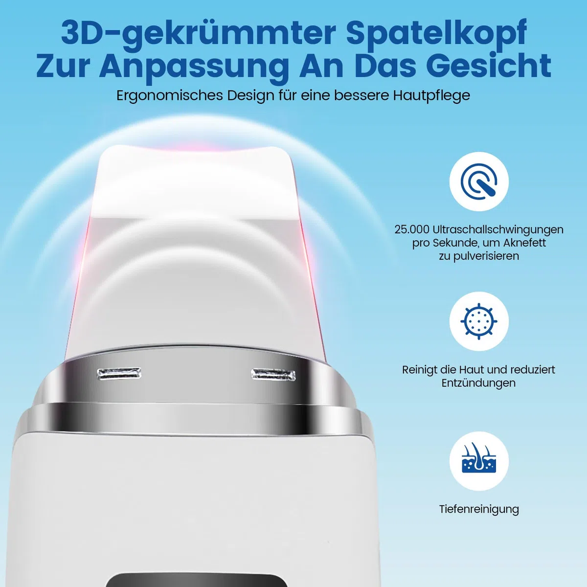 Skin Scrubber a ultrasuoni, pulitore per pori, elettrico con 4 modalità e luce rossa, luce blu, dispositivo ad ultrasuoni, dispositivo ad ultrasuoni per la pulizia del viso (bianco)