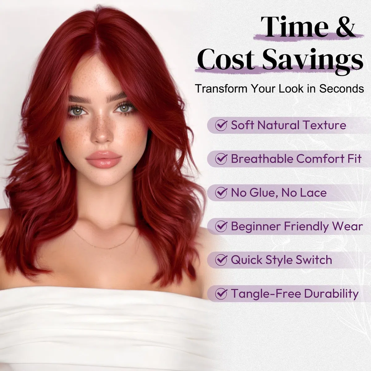BARSDAR Corto Ondulato Rame Rosso Parrucca, Shoulder Lunghezza Rame Parrucche per Donne Corto Loose Wave Layered Parrucca con Face-Framing Curtain Bangs Aspetto Naturale Sintetico Capelli Parrucche