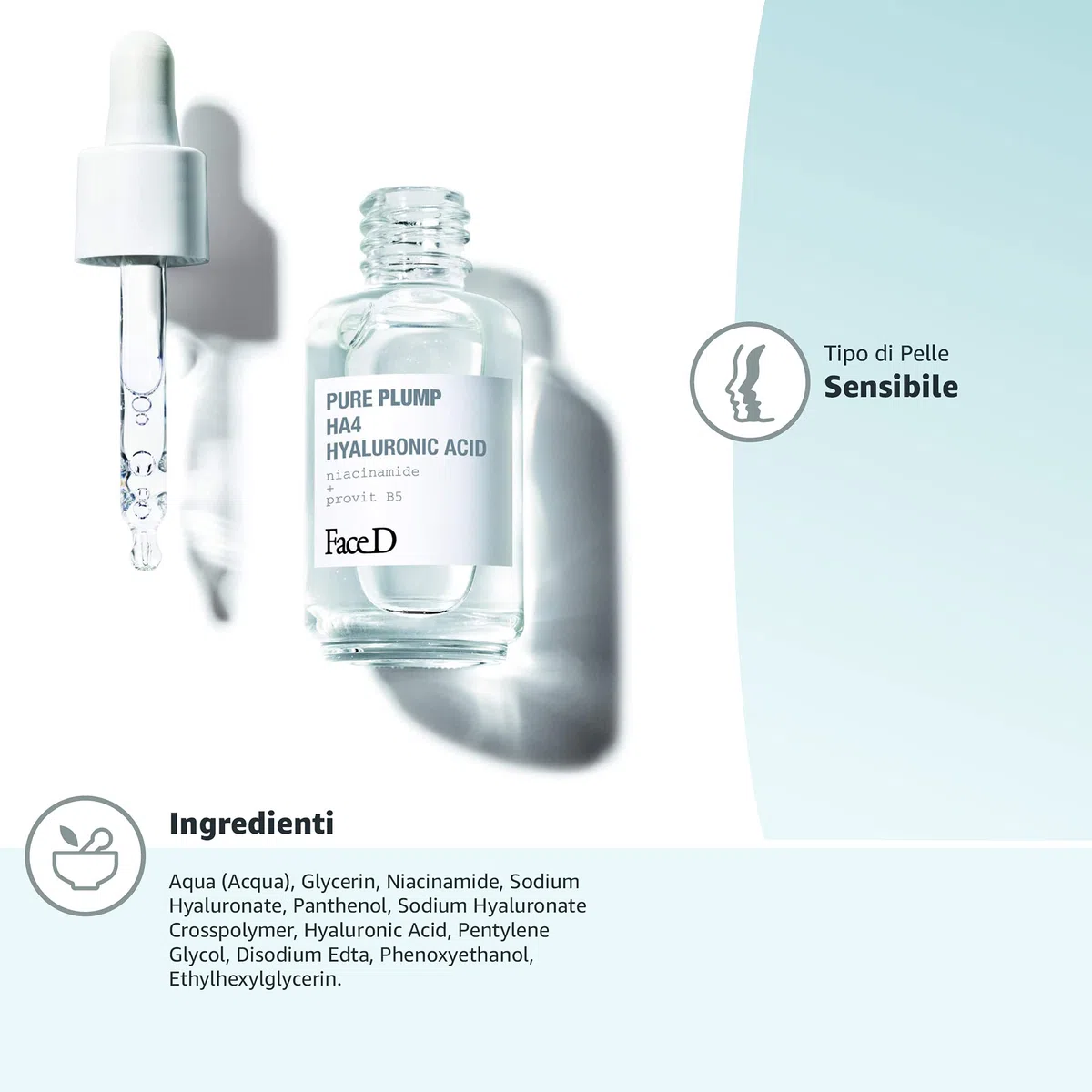 Face D - Pure Plump Siero Viso e Collo Acido Ialuronico Effetto Rimpolpante Immediato, 30 ml