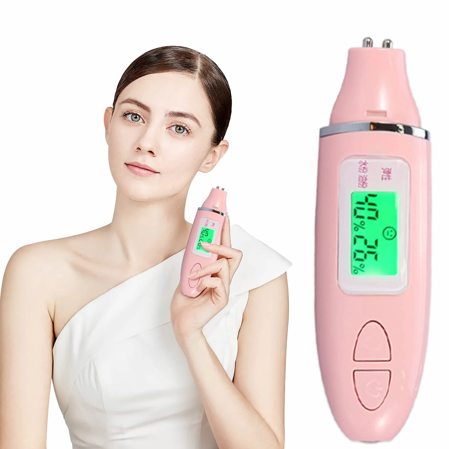 Analizzatore Della Pelle, Display LCD Digitale Portatile di Precisione di Umidità del Viso con Display Lcdper la Casa, Salone, Viaggio(Pink)