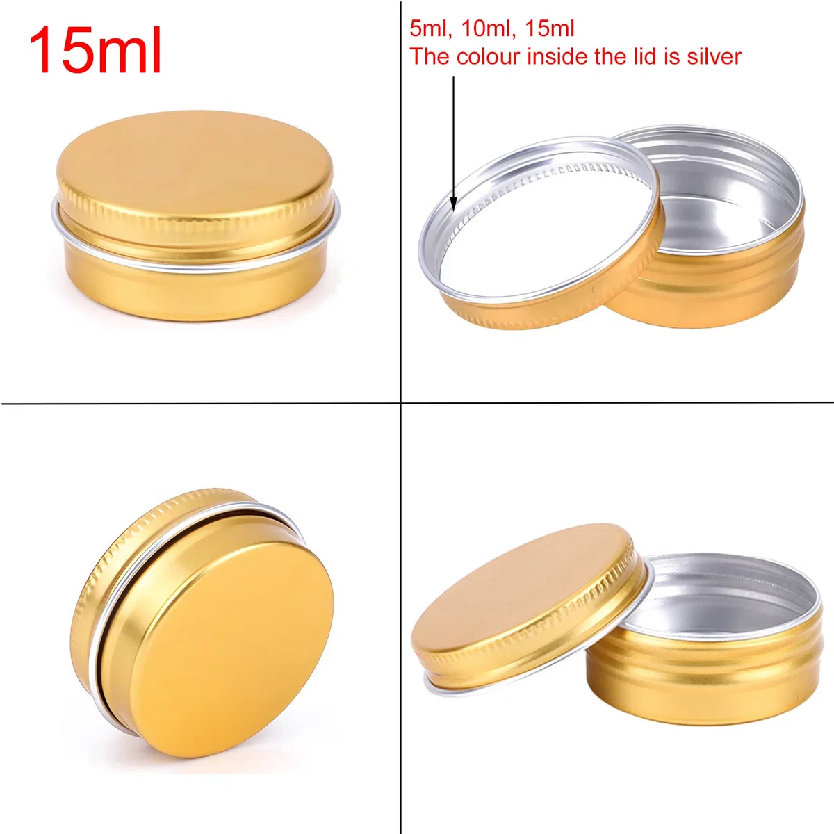 50 Pezzi Barattoli di alluminio 15ml Oro - D41mm x H17mm Scatola Rotonda in Alluminio con Tappo a Vite Contenitori in Metallo per Lozione Crema Maschera Mini Candela