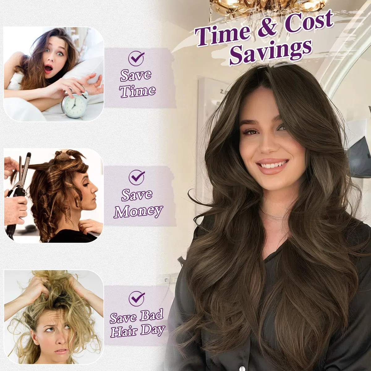 BARSDAR Castagno Extension Capelli a Clip, 50cm Ondulati Clip in Estensioni di Capelli per Donna 5PCS Spesso Layered Hair Extensions Lace Sintetici Posticci Extensions - Medio Castagno Marrone