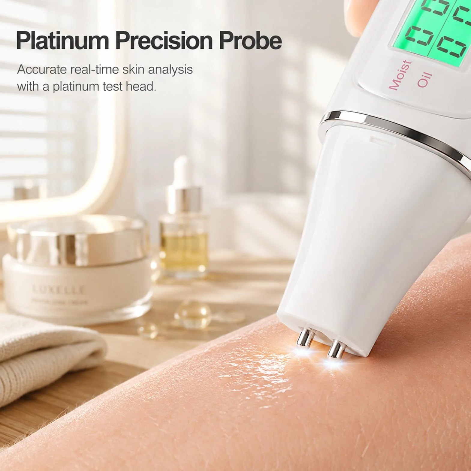 Tester per la pelle del viso Display intelligente Cura della pelle Corneometro digitale portatile con penna rilevatore di pelle per salone di bellezza domestico Bianco (Blanc)