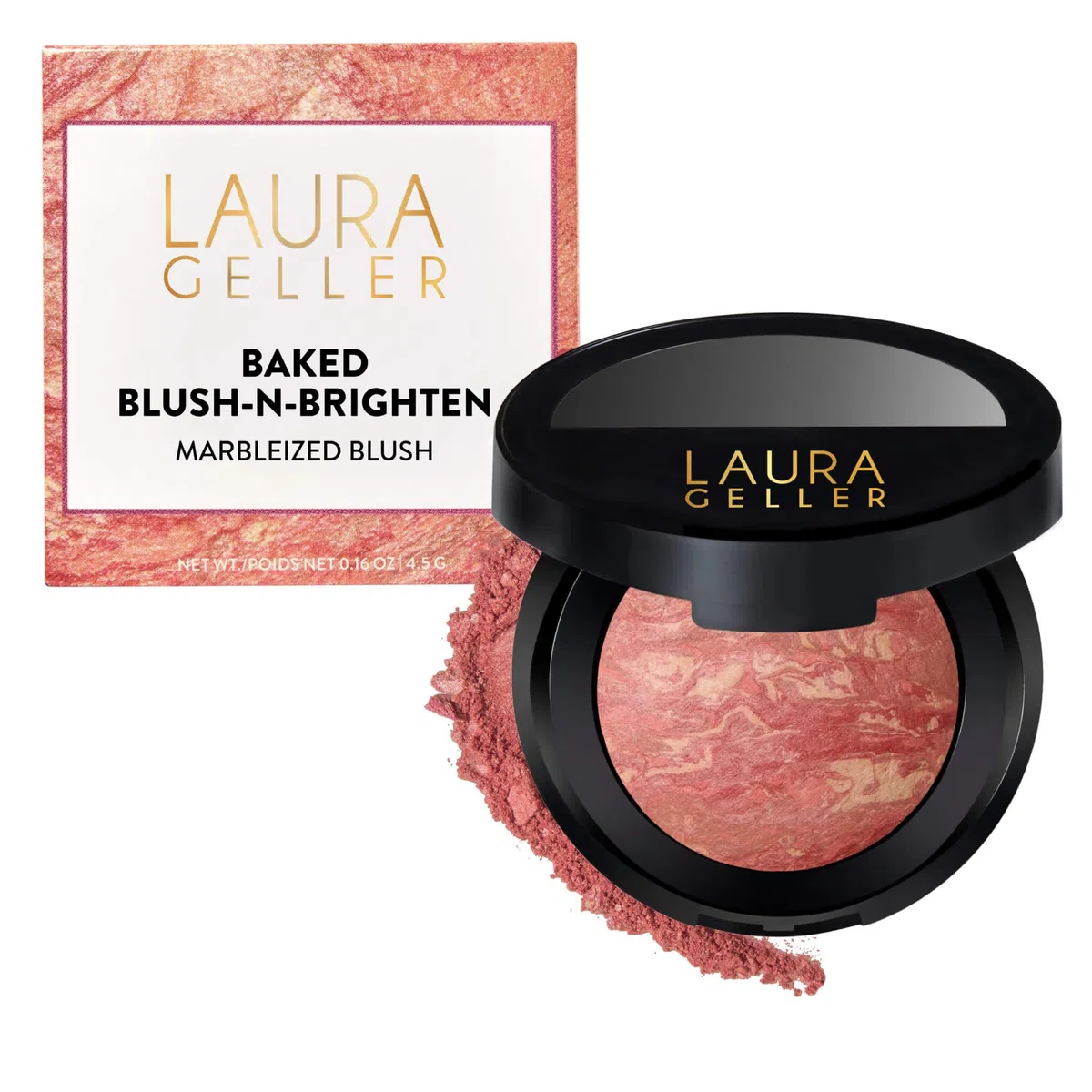 LAURA GELLER Blush Polvere Cotto Blush-n-Brighten – Fard Make Up in Polvere Marmorizzato, Cremoso e Leggero, Finish Satinato