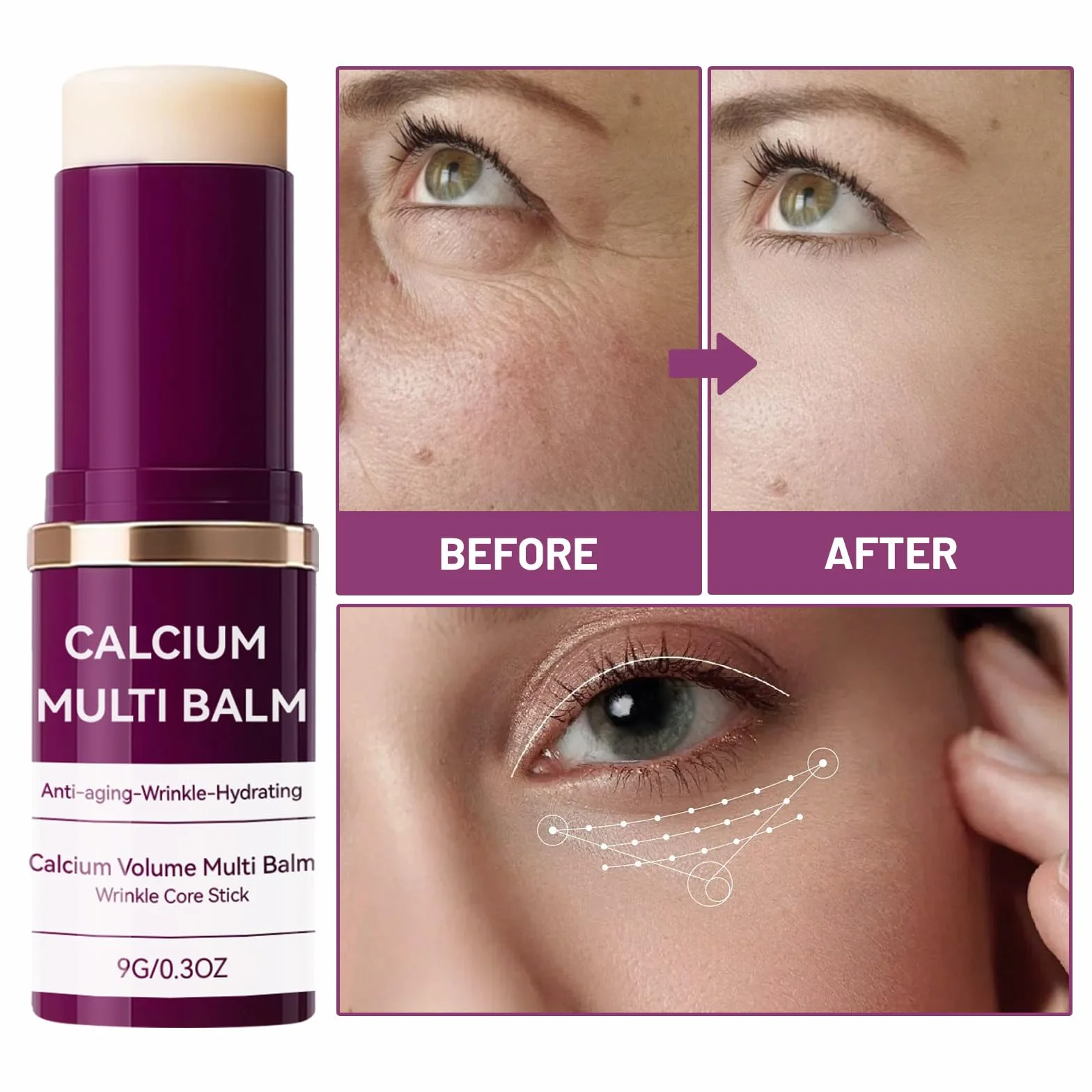Calcium Multi Balm,Anti-Aging Wrinkle Core Stick,Collagen Moisturizing Stick,Hydrating Calcium Volume Multi Balm – Adatto per il collo degli occhi, Portable Daily Use Wrinkle Reducing Balm (5 pezzi)