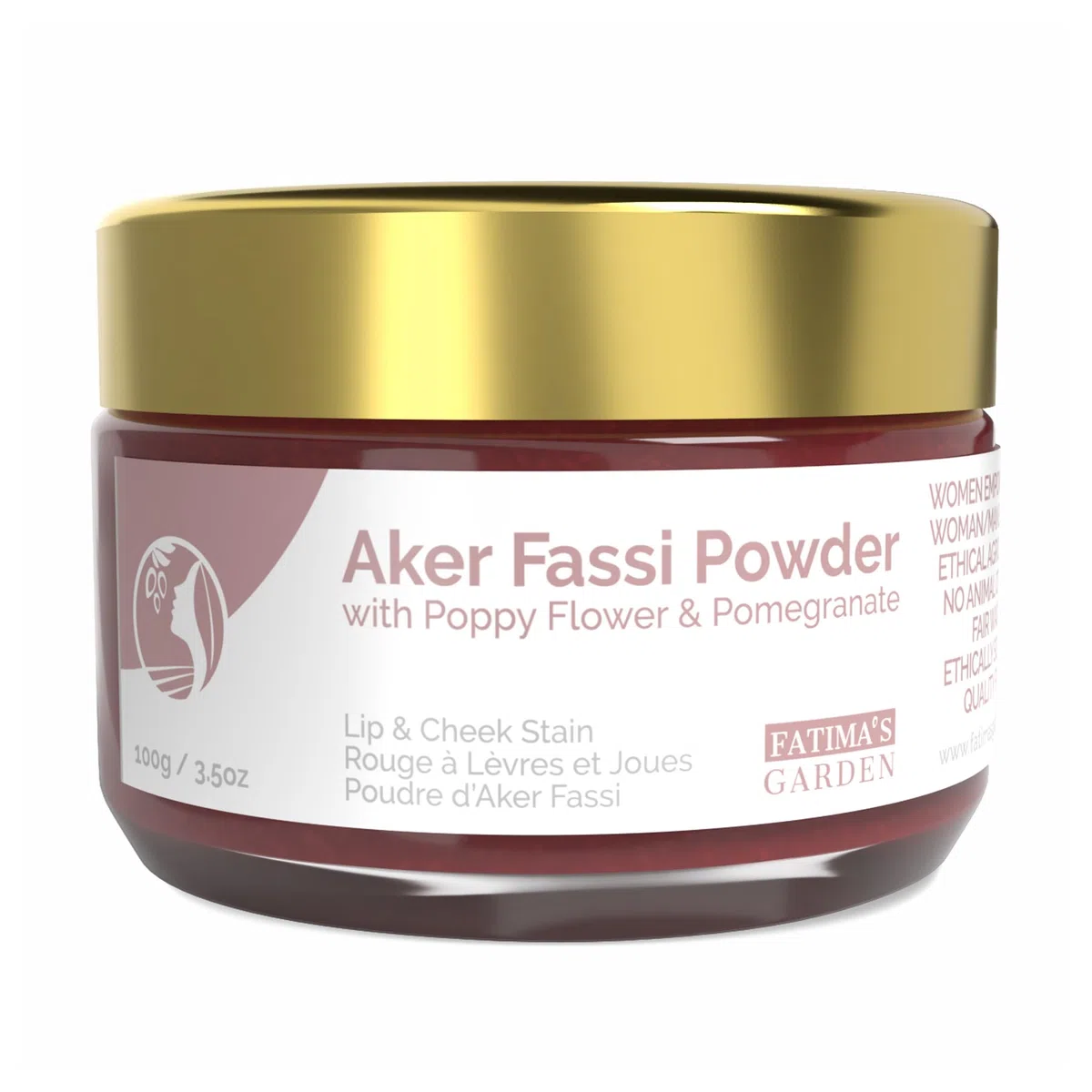Fatima's Garden Polvere Naturale Aker Fassi con Scorza di Melograno - Tinta Tradizionale Marocchina per Labbra e Guance 100g