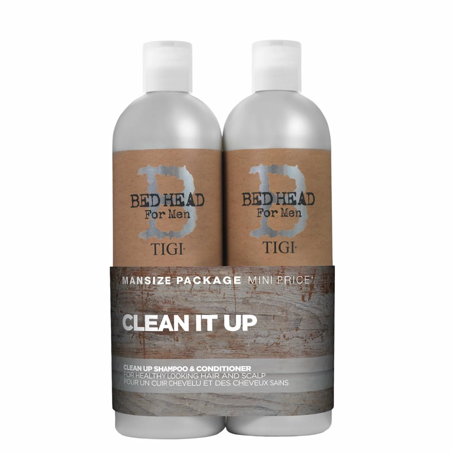 Bed Head for Men by TIGI Clean Up Shampoo & Conditioner Set, set shampoo e balsamo 2 x 750 ml con pulizia profonda e freschezza per il cuoio capelluto